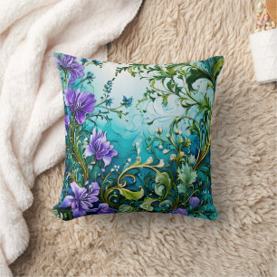 Almofada Design Floral Roxo Com Verde