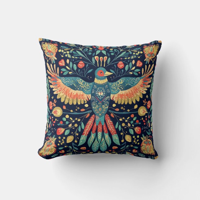Almofada Design folklorique élégant d'oiseau 🌸 (Frente)