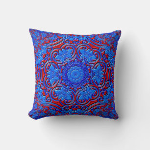 Almofada Design fractal abstrato de damascos azuis e vermel