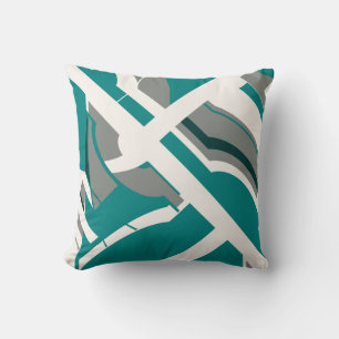 Almofada Design Geométrica Branca de Cinza Verde Azul