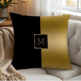 Almofada Design geométrico de tela dividida preto e dourado
