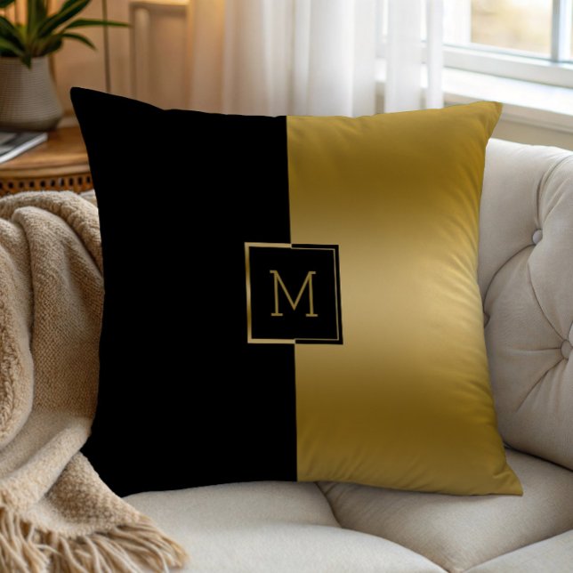 Almofada Design geométrico de tela dividida preto e dourado (Criador carregado)