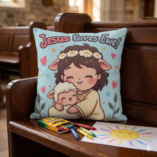 Almofada Design Kawaii Cristão "Jesus Ama Você" em Pastel