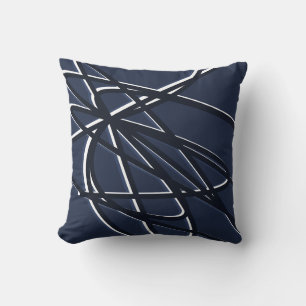 Almofada Design Linear Abstrato Artístico Azul e Branco Ma