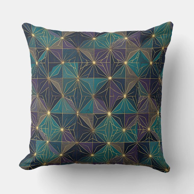 Almofada Design Moderno Azul e Dourado (Frente)