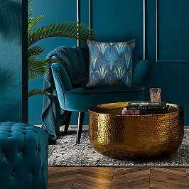 Almofada Design Moderno de Leque Azul e Dourado
