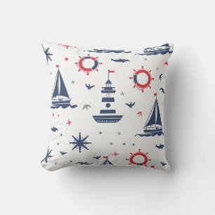 Almofada Design náutica azul, branco e vermelho