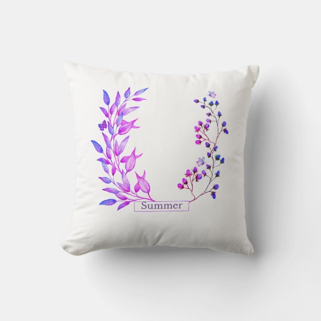 Almofada Design original de flores e ramos roxos (Frente)