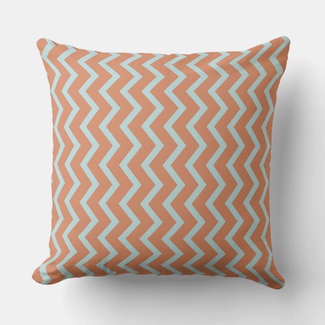 Almofada Design Ousado de Chevron: Faixa Laranja e Azul Cla (Frente)