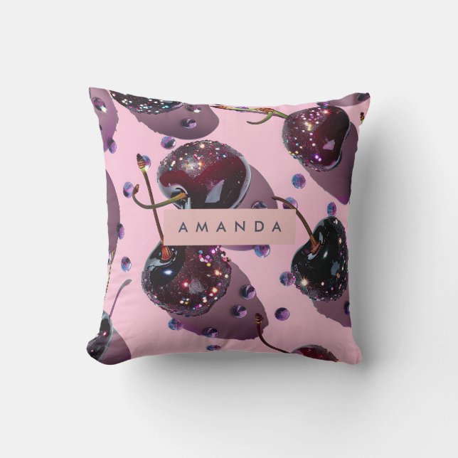 Almofada Design Personalizado Glam Sparkle Cereja (Frente)