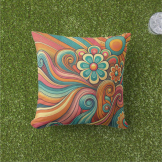 Almofada design Psicodélico dos anos 70 - Arte Retro Groovy