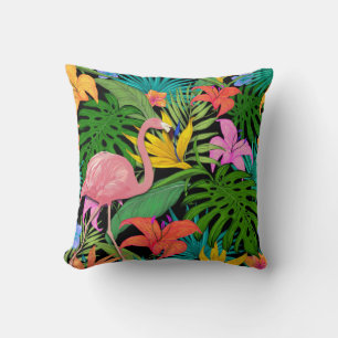 Almofada Design tropical colorida com flamingo rosa