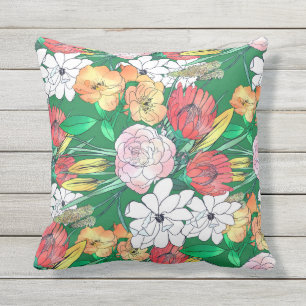 Almofada Design Verde-Girly-Flores Desenhada Colorida