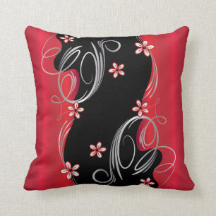 Almofada Design vermelho escuro e preto floral do