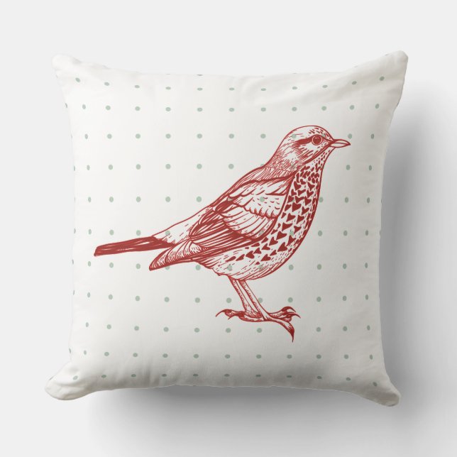Almofada Design VINTAR VERMELHO DO PÁSSARO Travesseiro deco (Frente)