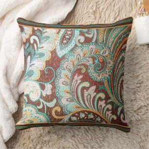 Almofada Designer Brocade em Brown, Teal e Dourado