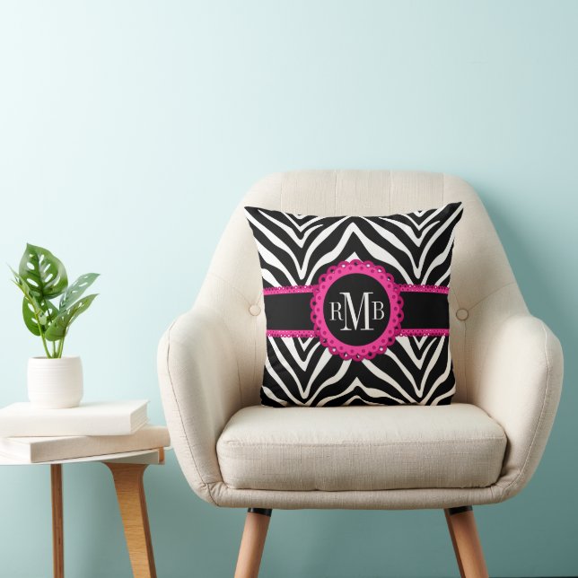 Almofada Designer de Impressão Zebra e Monograma de Lace Ro (Cadeira)
