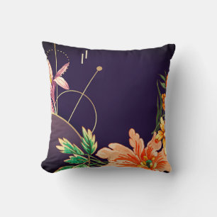 Almofada Designer Floral Artística Abstrata Berinjela