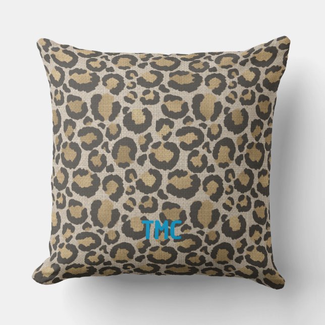 Almofada Designer Leopard Imprimir Monograma Chic Diversão (Frente)