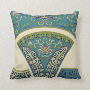Almofada Designs orientais azuis com caras sorridentes