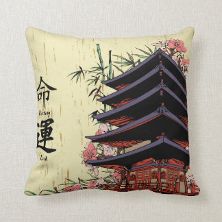 Almofada destino sorte kanji japonês pagode flores de cerej