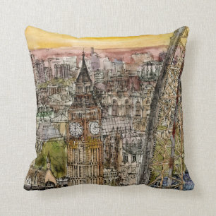 Almofada Destinos Watercolor Big Ben & London Eye