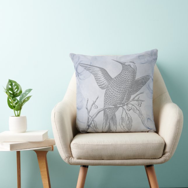 Almofada Detailed Bird Line Drawing Art Pastel Blue (Cadeira)