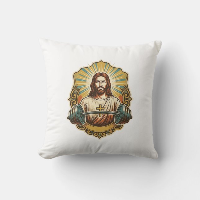 Almofada Determinado Jesus Haltere Pesado de Ferro Levantam (Frente)