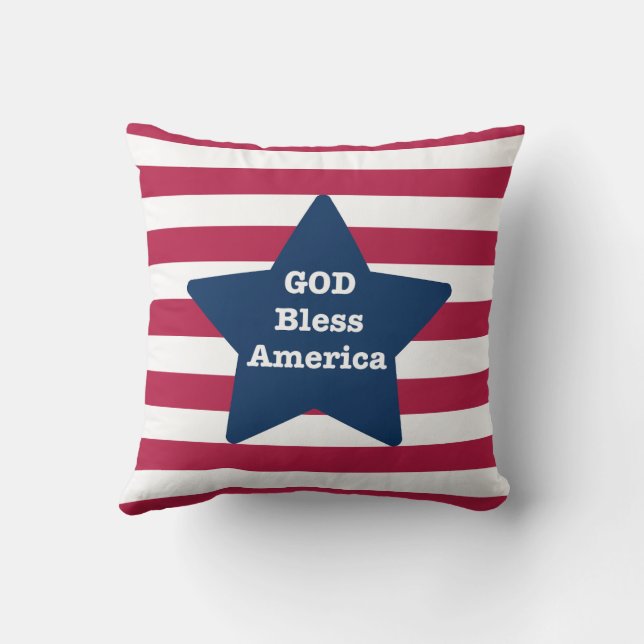 Almofada Deus Abençoe a América Vermelho Branco e Azul  (Verso)