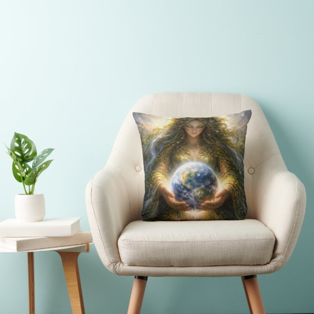 Almofada Deusa Gaia Segurando Gentilmente o Planeta Terra (Cadeira)