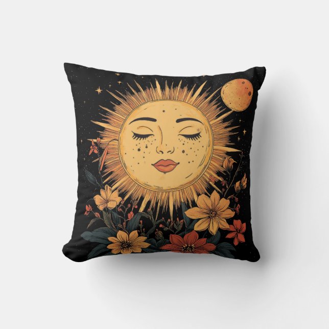 Almofada Deusa Sol Celestial com Florais Brilhantes (Frente)