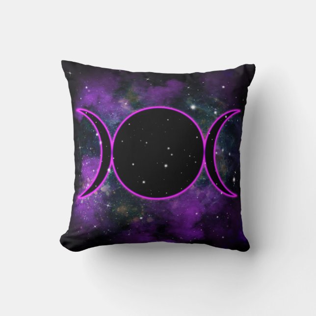 Almofada Deusa Tríplice Lua Universo Espaço Brilho Roxo (Frente)