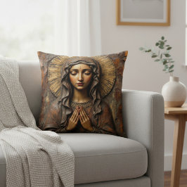 Almofada Devoção Esculpida Maria de Madeira