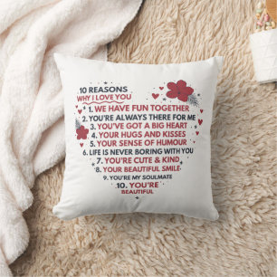 Almofada dez razões pelas quais te amo poema de aniversário