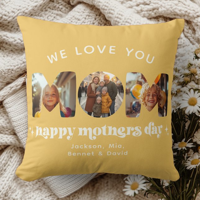 Almofada Dia de as mães 3 Foto Personalizada Cute Amarelo R (Criador carregado)