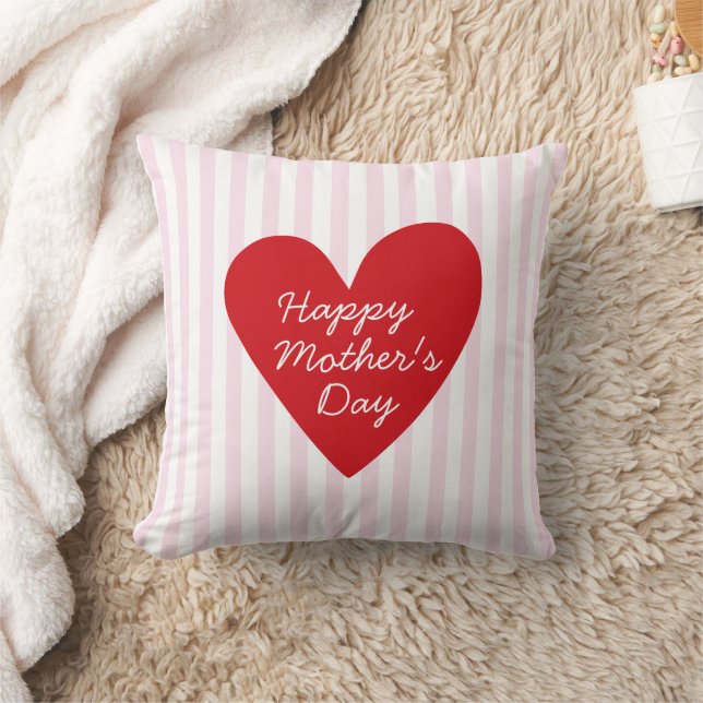 Almofada Dia de as mães Retro Stripes Rosa e Coração Vermel (Cobertor)
