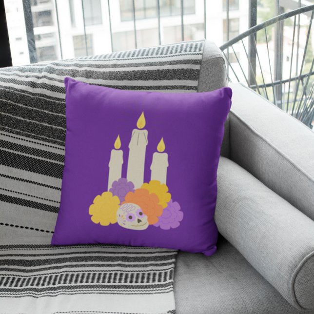 Almofada Día de los Muertos Marigolds & Sugar Skull (Criador carregado)