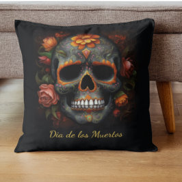 Almofada Dia de los Muertos pintou crânio personalizável
