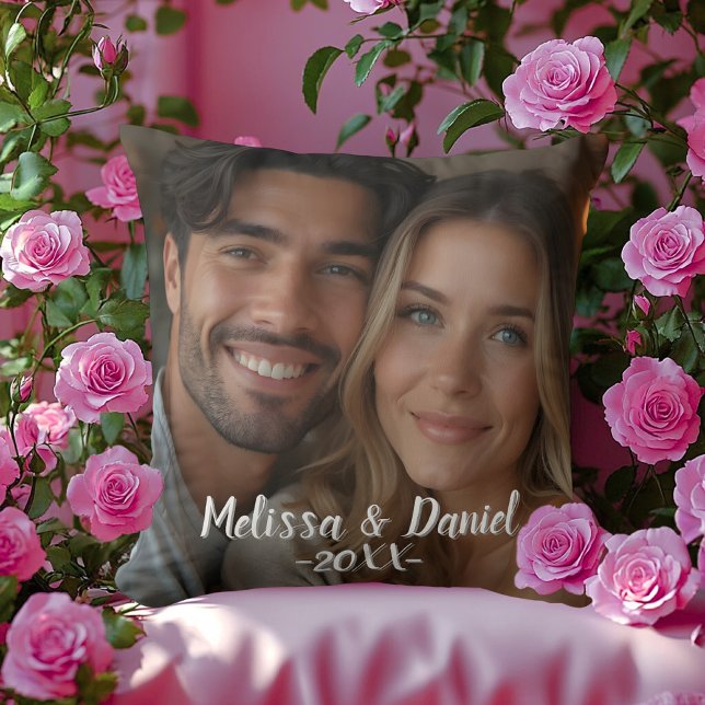 Almofada Dia de os namorados de Fotografia Personalizada Pr (Modern Black Personalized Photo Valentine's Throw Pillow)