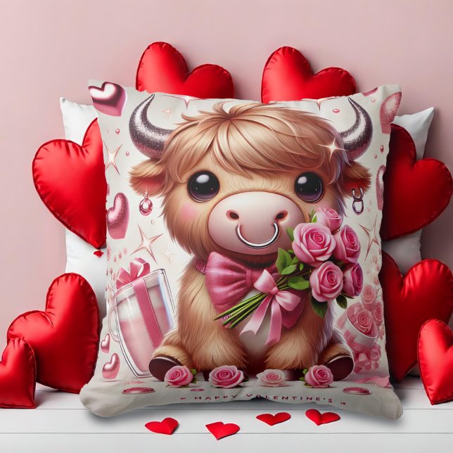 Almofada Dia de os namorados Romântico de Vaca do Planalto (Criador carregado)