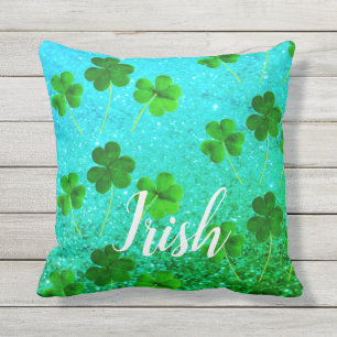 Almofada Dia de São Patrício Shamrock Folha Azul Verde