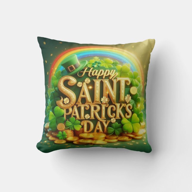 Almofada Dia de São Patrick, um belo arco-íris (Frente)