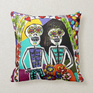 Almofada Dia do morto - casal mexicano do travesseiro