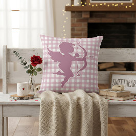 Almofada Dia dos Namorados Cupido Xadrez Rosa e Branco
