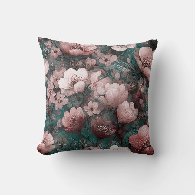 Almofada Dia dos Namorados Flores Românticas Rosa Verde (Frente)