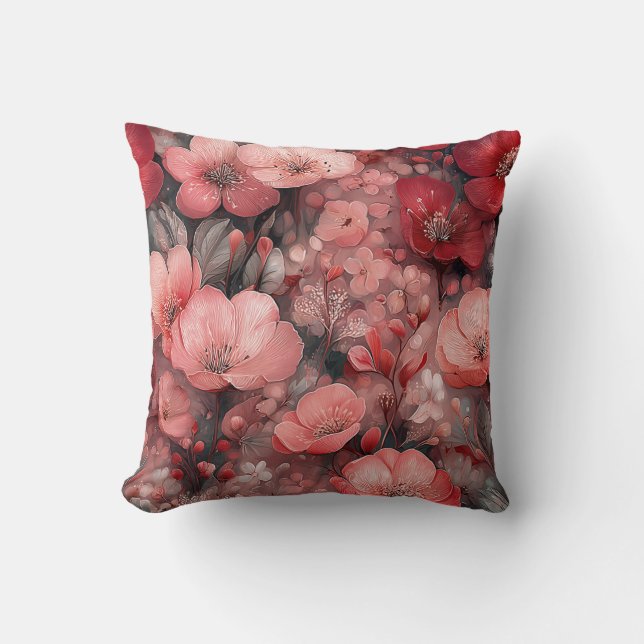Almofada Dia dos Namorados Flores Românticas Rosa Vermelho (Frente)