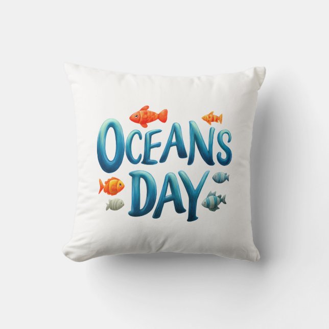 Almofada Dia Mundial dos Oceanos - Celebração do Dia dos Oc (Frente)