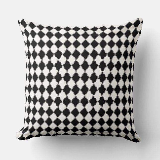 Almofada Diamante Preto e Branco com Padrão Argyle (Frente)