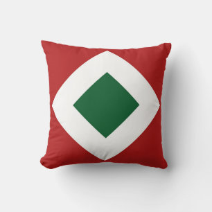 Almofada Diamante Verde, Borda Branca Negrito em Vermelho
