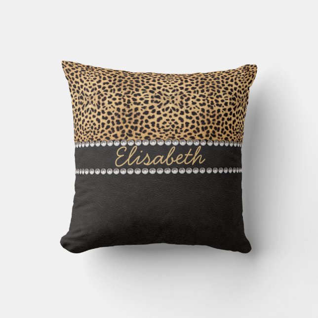 Almofada Diamantes Rhinestone da Spot-Leopardo Personalizad (Frente)